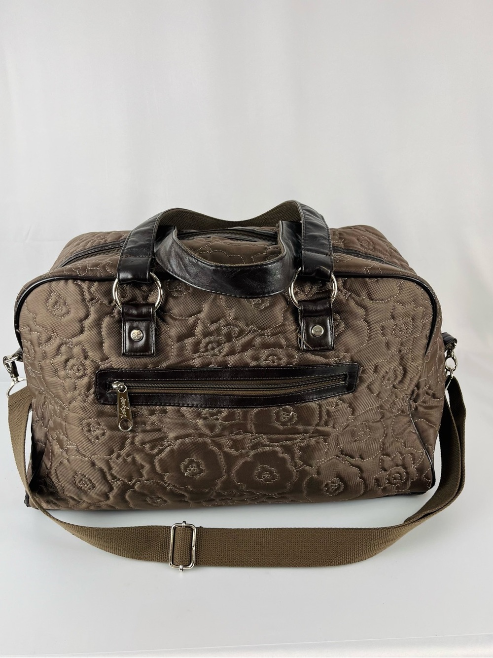 Thirty-One City Weekender Tote Bag Quilted Brown Floral "Brown Poppy"
